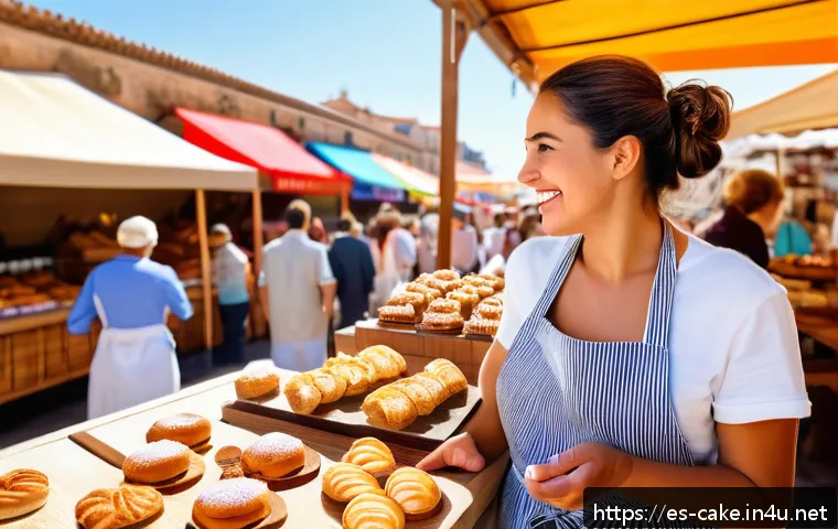 제과 자격증 없이 취업 가능한 직종 - A vibrant local artisan market scene in Spain, showing a cheerful young female baker with medium ski...