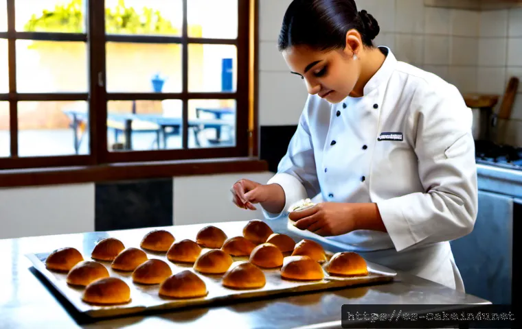 제과업계에서 경험이 부족할 때의 대처법 - Photorealistic young aspiring pastry chef in a traditional Spanish bakery kitchen, carefully practic...